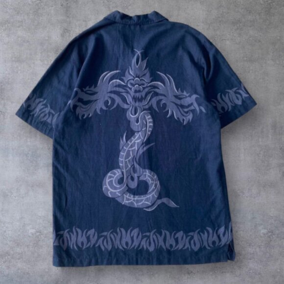 Navy Dragon Unisex Button Down Shirt - Picture 3 of 4